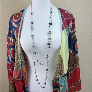 Stella & Dot Neve Station Silver & Black Long Doble Necklace